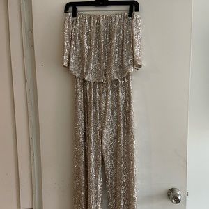 Pookie & Sebastian Strapless Sequin Jumpsuit